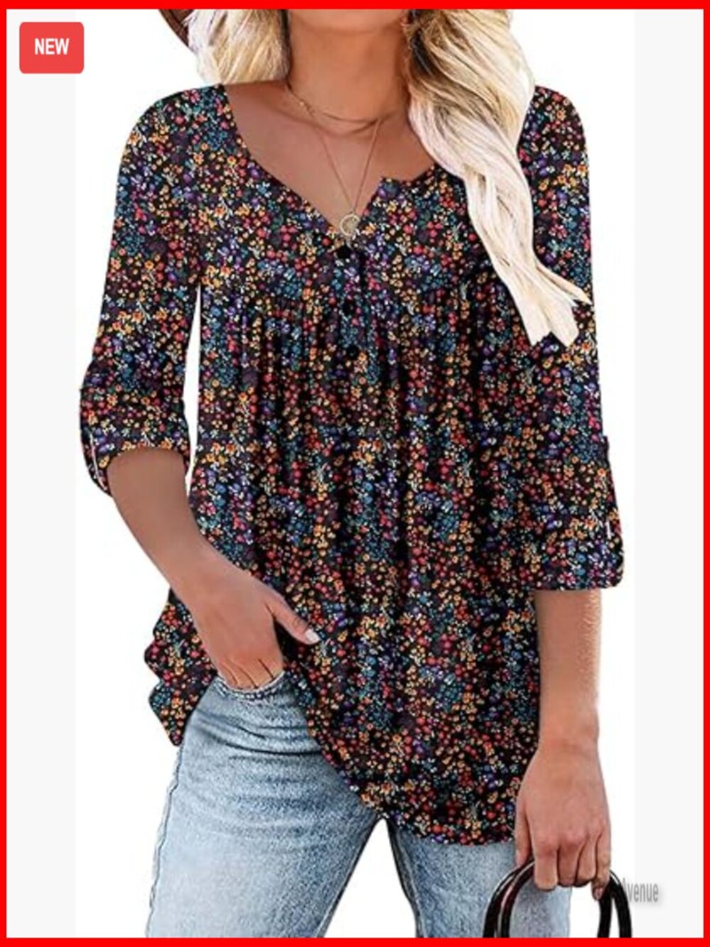 Floral V-Neck Tunic Top Long Sleeve Blouse Casual Loose Fit 2025